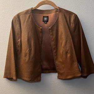 Susan Bender Stretch Leather Cropped Cardigan Jacket with Short Sleeve